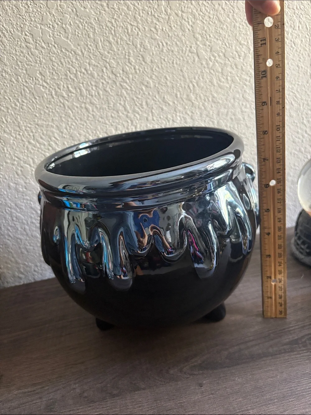 Glossy Black Ceramic Cauldron Planter
